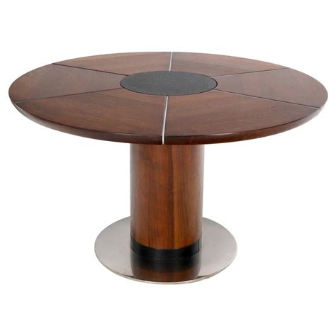 Oiled Thick Solid Walnut Slate And Stainless Steel Top Round Dining
