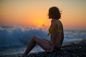 Wallpaper Sunlight Women Model T Shirt Sunset Sea Sand Sky