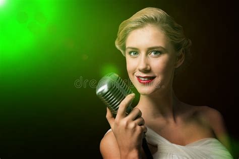 Attractive Female Singer With Microphone Stock Image Image Of Club