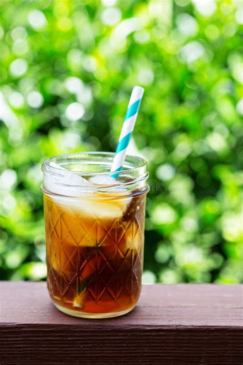 Iced Coffee In Mason Jars Outdoors Stock Photo Image Of Front