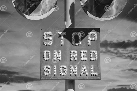 Stop On Red Signal Sign Black And White Stock Image Image Of Transit