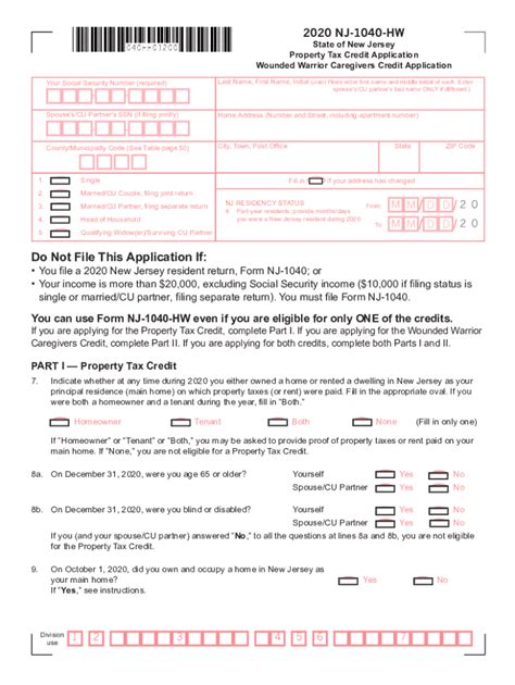 Nj 1040 Hw 2020 2024 Form Fill Out And Sign Printable Pdf Template