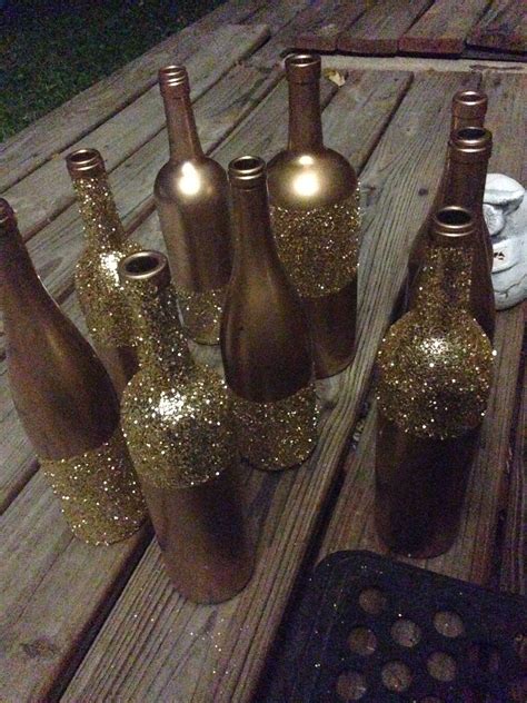 Made These Gold Glitter Wine Bottles For The Wedding Wine Bottle Diy Wine Bottle Crafts