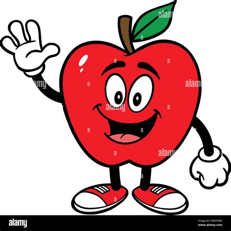 Apple Mascot Waving A Cartoon Illustration Of An Apple Mascot Waving