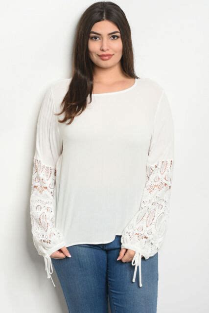 Womens Plus Size White Tunic Top 1xl Crocheted Lace Details Ebay