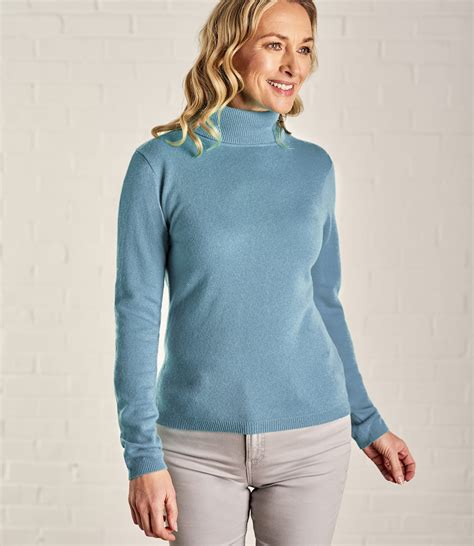 Spearmint Blue Womens Cashmere And Merino Fitted Polo Neck Knitted
