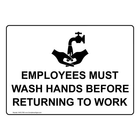 Employees Must Wash Hands Before Returning To Work Sign Nhe 2780