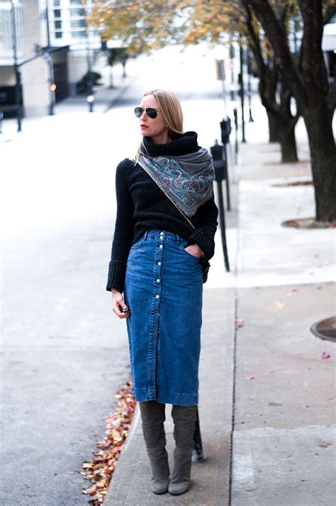 Denim Skirt And Over The Knee Boots — Forage Fashion Estilo Jeans