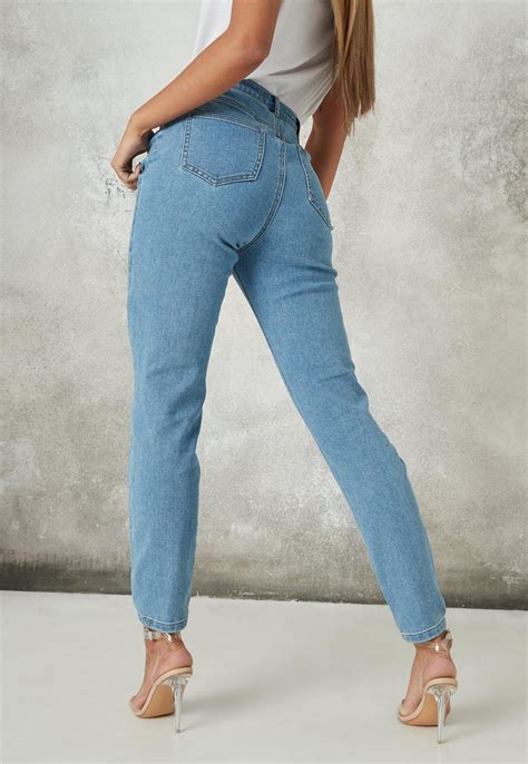 Blue Ripped Comfort Stretch Mom Jeans Missguided