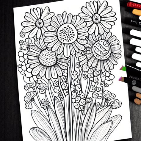 Realistische Bloemen Zwart Wit Schets Kleurplaatillustratie Creative