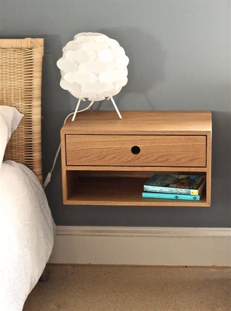 Floating Nightstand With Drawer In White Oak Modern Bedside Etsy New