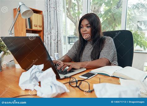 Professional Black Businesswoman Working At Desk Stock Image Image Of
