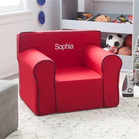 Here And There Personalized Kids Chair Red Canvas