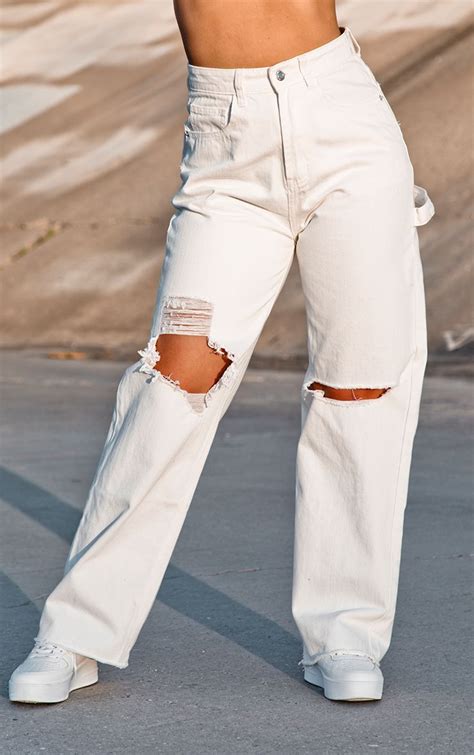 white cargo ripped baggy jeans baggy jeans fashion white ripped jeans