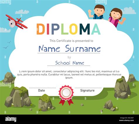 Kids Diploma Certificate Background Design Template Stock Vector Image