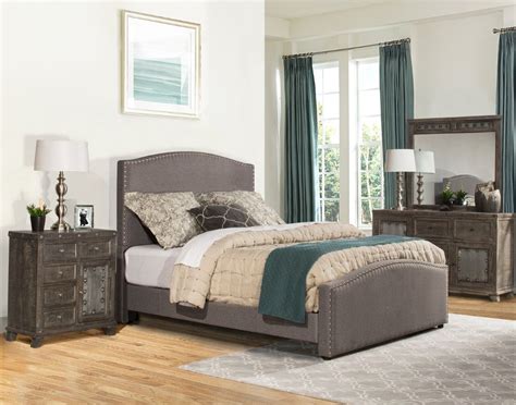 Kerstein Cal King Bed Set W Rails In Orly Gray Fabric Hillsdale