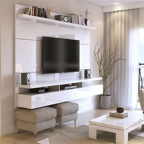Floating wall mounted shelf for flat screen tv, with open compartment below. City 62.99 Modern Floating Entertainment Center in with ...