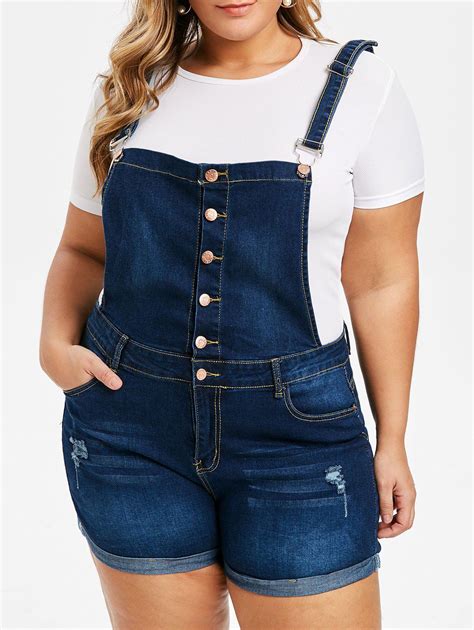 46 Off Plus Size Cuffed Distressed Denim Overall Shorts