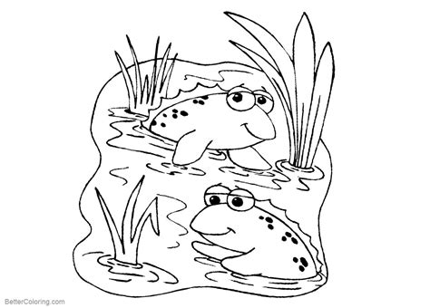 F is for friendly frog coloring page. Pond Coloring Pages Two Frogs - Free Printable Coloring Pages