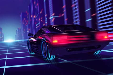 Synthwave Retrowave Art Neon Racing Car Night 4k Wallpaper