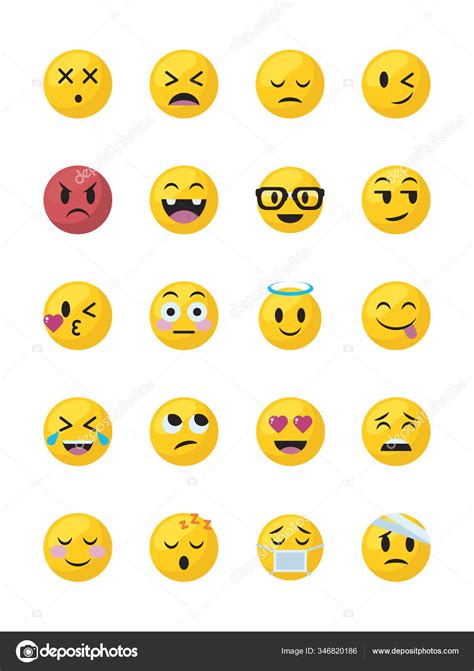 Emojis Faces Flat Style Icon Set Vector Design Stok İllüstrasyon ©vec