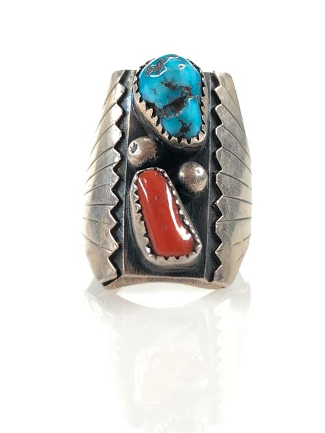 Lot Native American Sterling Turquoise Coral Ring