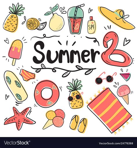 We'll make beautiful vinyl stickers from any artwork, logo, or photo. Hand draw cute doodle icon summer collection Vector Image