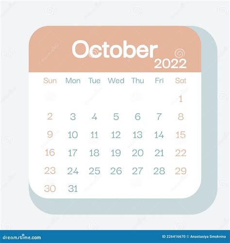 October 2022 Calendar Planner In Pastel Color Stock Vector