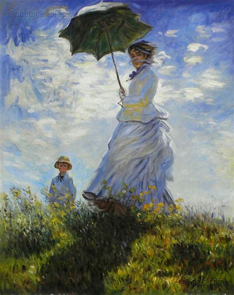 Art original oil painting rain umbrella women walking dog. Woman with a Parasol - Madame Monet and Her Son - Claude ...