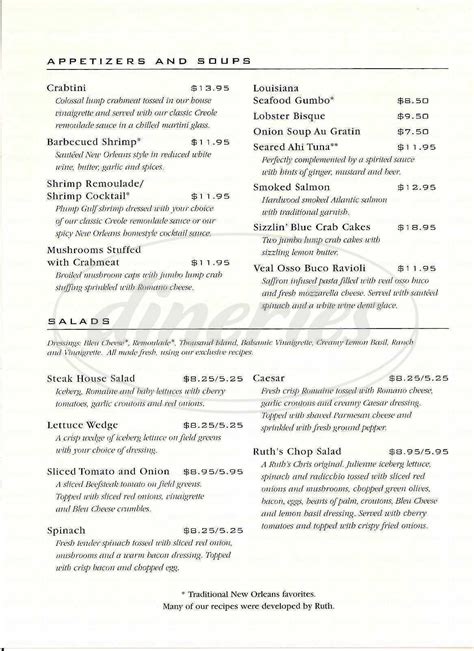 521 reviews of ruth's chris steak house i'm a big steak fan and this place is one of the best steak houses i've ever been too. Ruth's Chris Steak House Menu - Walnut Creek - Dineries