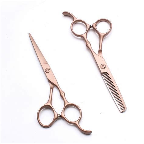 55 16cm 440c Engraving Logo Rose Gold Hairdressing Scissors Thinning