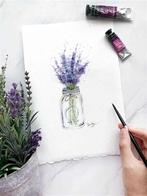 Watercolor Lavender Lavendar Painting Flower Painting Watercolor