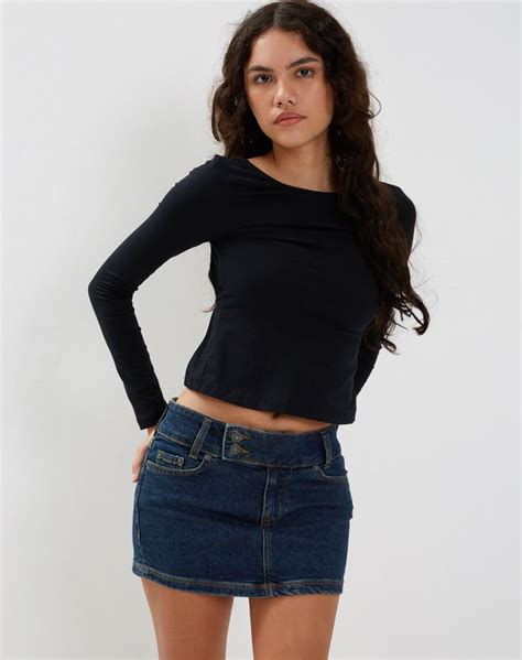 Image Of Low Rise Mini Skirt Denim Dark Vintage Wash Cool Outfits