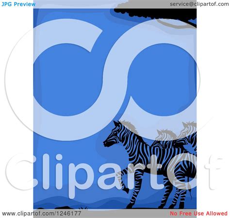 Clipart Of A Blue African Zebra Background With Text Space Royalty