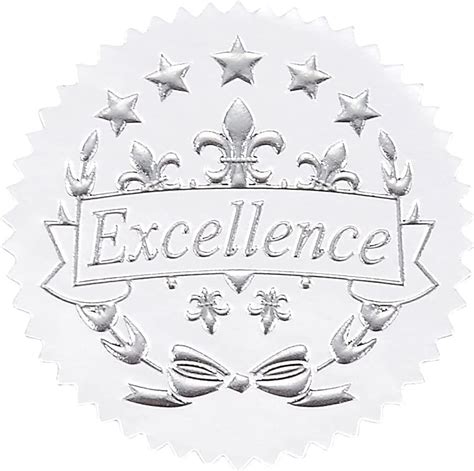 Buy 96 Award Stickers Silver Certificate Seals Excellence Star