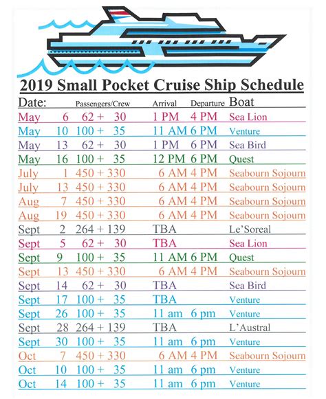 Bryson Cruise Ship Schedule 2019