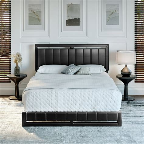 Premier Bauer Upholstered Faux Leather Platform Bed Frame King Black