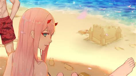 Zero two iphone x wallpaper. darling in the franxx zero two on beach hd anime Wallpapers | HD Wallpapers | ID #42408