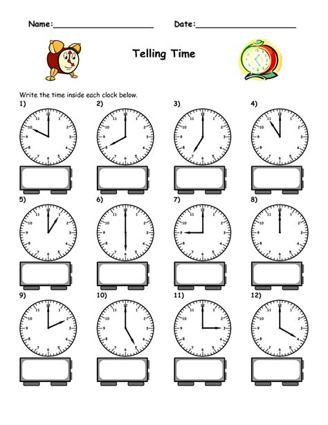 Free Printable Clock Worksheets
