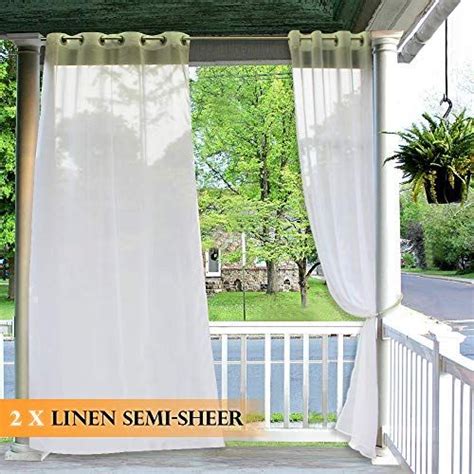 Ryb Home 2 Panels Outdoor Curtains For Patio Linen Look Semi Sheer