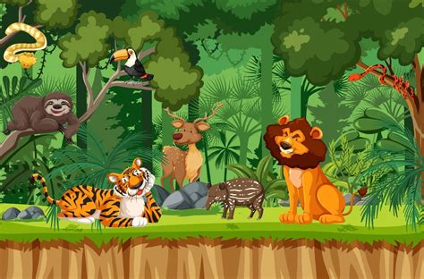 Personagem De Desenho Animado De Animal Selvagem Na Cena Da Floresta