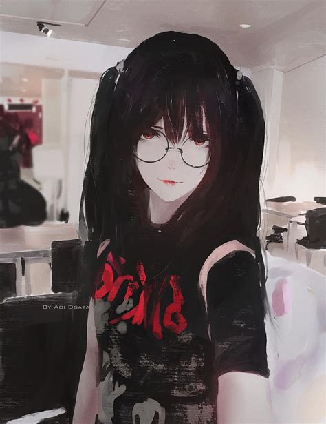 320x480px Free Download Hd Wallpaper Anime Girl Semi Realistic Meganekko Black Hair
