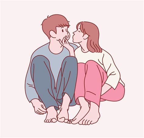 A Cute Couple Is Sitting In A Friendly Pose Hand Drawn Style Vector