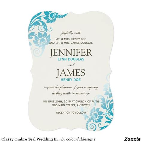 Classy ombre teal wedding invitations