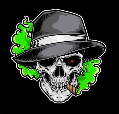 Hand Drawn Mafia Gangster Skull In Thug Hat Smoking Cigar Svg Etsy