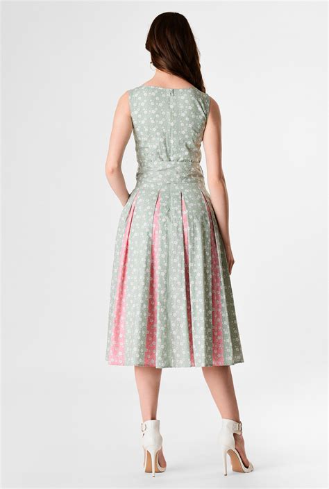 Shop Contrast Inset Pleat Floral Print Cotton Dress Eshakti