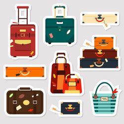 Bags And Suitcases Doodles On Stickers Royalty Free Vector