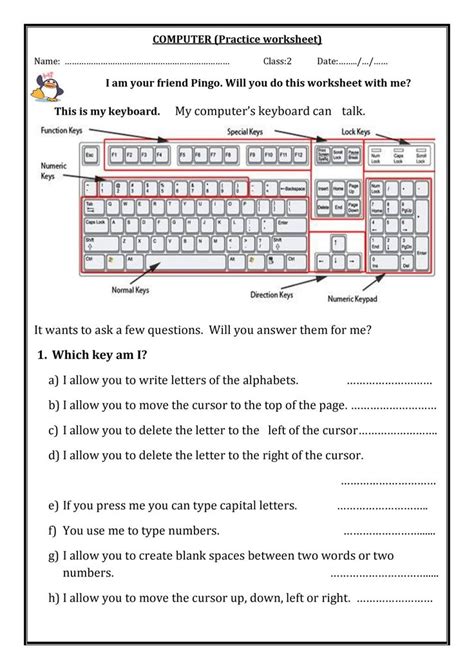 Free Printable Computer Keyboarding Worksheets Worksheet for Class 2