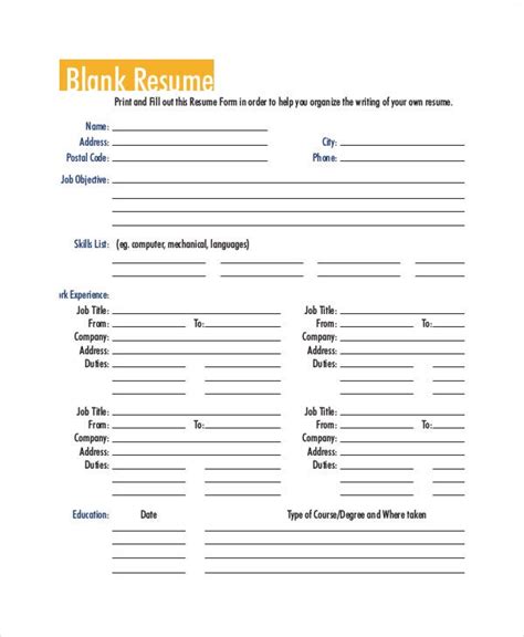 If you want some help in creating a high profile resume, then you should check some it becomes a lot easier to create a resume if you have a resume fill in the blank pdf/doc with you. Printable Resume Template - 35+ Free Word, PDF Documents Download | Free & Premium Templates