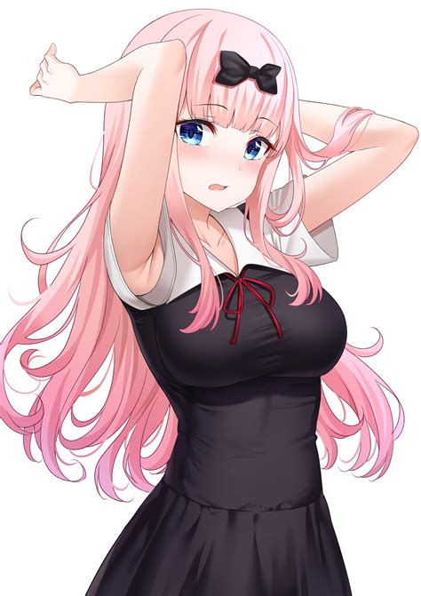 4k Big Boobs Pink Hair Kaguya Sama Love Is War Chika Fujiwara Armpits Arms Behind Head